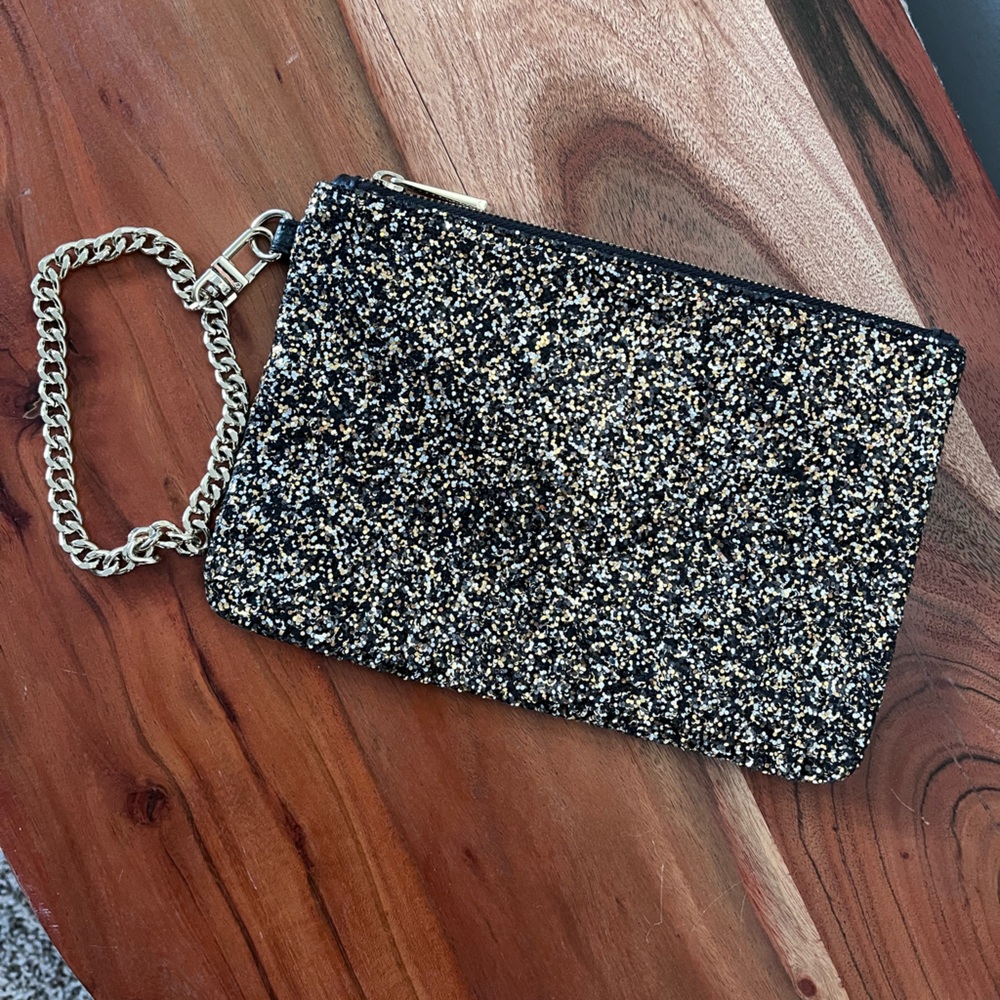 Express Glitter Wristlet Clutch Bag Black Gold Silver Sparkly Evening Bag